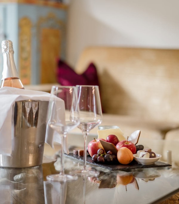 Fruits and sparkling wine at the hotel in Saalbach-Hinterglemm