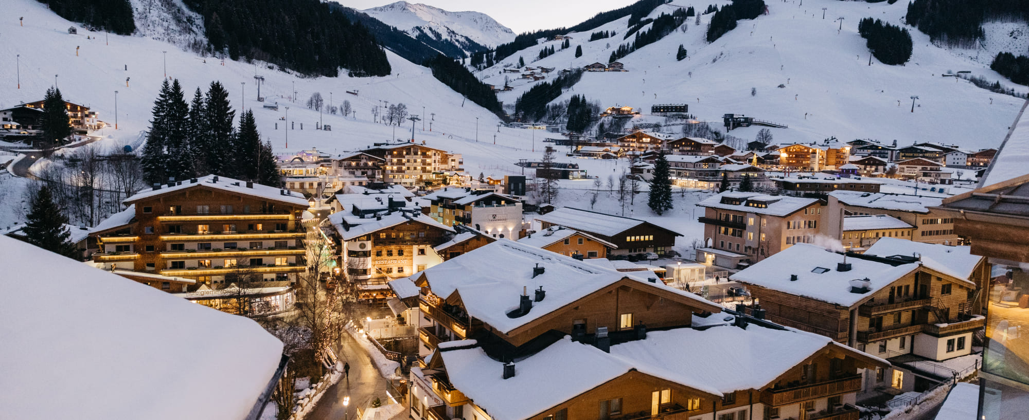 Ski area in Austria at night